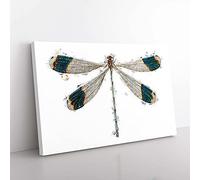 Big Box Art Blue-Tipped Dragonfly by George Shaw Canvas Wall Art Print Ready to Hang Picture, 76 x 50 cm (30 x 20 Inch), White, Grey, Green, Turquoise, Black