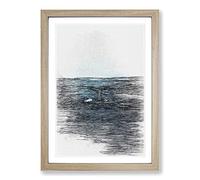 Big Box Art Blue Whale in Abstract Framed Wall Art Picture Print Ready to Hang, Oak A2 (62 x 45 cm)