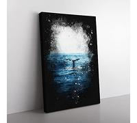 Big Box Art Blue Whale Paint Splash Canvas Wall Art Print Ready to Hang Picture, 76 x 50 cm (30 x 20 Inch), White, Grey, Black, Grey