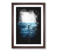 Big Box Art Blue Whale Paint Splash Framed Wall Art Picture Print Ready to Hang, Walnut A2 (62 x 45 cm)