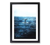 Big Box Art Blue Whale Painting Framed Wall Art Picture Print Ready to Hang, Black A2 (62 x 45 cm)