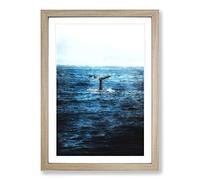 Big Box Art Blue Whale Painting Framed Wall Art Picture Print Ready to Hang, Oak A2 (62 x 45 cm)
