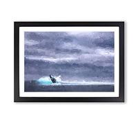 Big Box Art Blue Whale with Ocean Scene in Abstract Framed Wall Art Picture Print Ready to Hang, Black A2 (62 x 45 cm)
