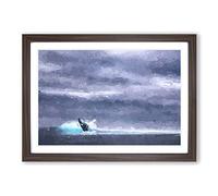 Big Box Art Blue Whale with Ocean Scene in Abstract Framed Wall Art Picture Print Ready to Hang, Walnut A2 (62 x 45 cm)