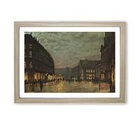 Big Box Art Boar Lane Leeds by Lamplight Vol.1 by John Atkinson Grimshaw Framed Wall Art Picture Print Ready to Hang, Oak A2 (62 x 45 cm)