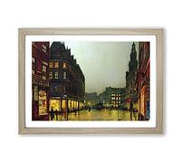 Big Box Art Boar Lane Leeds by Lamplight Vol.2 by John Atkinson Grimshaw Framed Wall Art Picture Print Ready to Hang, Oak A2 (62 x 45 cm)