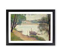 Big Box Art Boat in The Lake by Georges Seurat Framed Wall Art Picture Print Ready to Hang, Black A2 (62 x 45 cm)