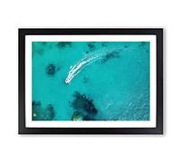 Big Box Art Boat Passing Over The Ocean in Corfu Greece Framed Wall Art Picture Print Ready to Hang, Black A2 (62 x 45 cm)