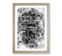 Big Box Art Boat Reflections in Abstract Framed Wall Art Picture Print Ready to Hang, Oak A2 (62 x 45 cm)
