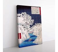 Big Box Art Boat Upon The River by Utagawa Hiroshige Painting Canvas Wall Art Print Ready to Hang Picture, 76 x 50 cm (30 x 20 Inch), Beige, Blue, Grey, Blue, Red