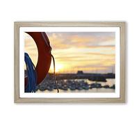 Big Box Art Boats at The Harbour (3) Framed Wall Art Picture Print Ready to Hang, Oak A2 (62 x 45 cm)
