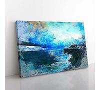 Big Box Art Boats Docked in The Harbour in Abstract Canvas Wall Art Print Ready to Hang Picture, 76 x 50 cm (30 x 20 Inch), Turquoise, Teal, Turquoise, Grey, Blue