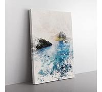 Big Box Art Boats in El Nido in The Philippines Watercolour Canvas Wall Art Print Ready to Hang Picture, 76 x 50 cm (30 x 20 Inch), Grey, Blue, Teal
