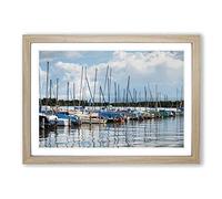Big Box Art Boats in The Harbour Framed Wall Art Picture Print Ready to Hang, Oak A2 (62 x 45 cm)