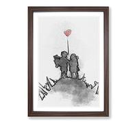Big Box Art Boy & Girl with Red Balloon in Abstract Framed Wall Art Picture Print Ready to Hang, Walnut A2 (62 x 45 cm)