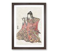Big Box Art Boy Playing The Flute by Torii Kiyonaga Framed Wall Art Picture Print Ready to Hang, Walnut A2 (62 x 45 cm)