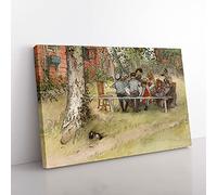 Big Box Art Breakfast Under The Big Birch Tree by Carl Larsson Canvas Wall Art Print Ready to Hang Picture, 76 x 50 cm (30 x 20 Inch), Gold, Green, Cream
