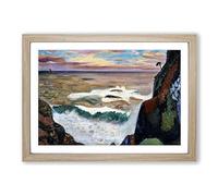 Big Box Art Breaking Waves at Daio Misaki by Fujishima Takeji Framed Wall Art Picture Print Ready to Hang, Oak A2 (62 x 45 cm)