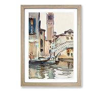 Big Box Art Bridge in Venice by John Singer Sargent Framed Wall Art Picture Print Ready to Hang, Oak A2 (62 x 45 cm)