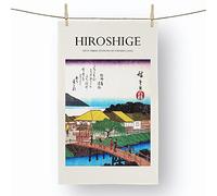 Big Box Art Bridge Over the River by Utagawa Hiroshige - 100% Cotton (72 x 44 cm) Kitchen Tea Towel, Dish Cloth for Drying, Cleaning and Washing - Absorbent and Quick Drying