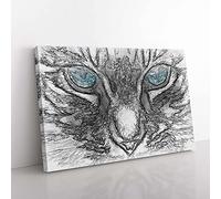 Big Box Art Bright Blue Cat Eyes in Abstract Canvas Wall Art Print Ready to Hang Picture, 76 x 50 cm (30 x 20 Inch), Grey, Black, Grey