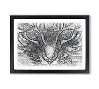 Big Box Art Bright Blue Cat Eyes in Abstract Framed Wall Art Picture Print Ready to Hang, Black A2 (62 x 45 cm)