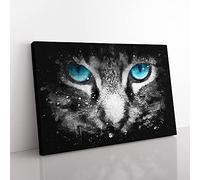 Big Box Art Bright Blue Cat Eyes Paint Splash Canvas Wall Art Print Ready to Hang Picture, 76 x 50 cm (30 x 20 Inch), Grey, Black, Grey