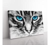 Big Box Art Bright Blue Cat Eyes Painting Canvas Wall Art Print Ready to Hang Picture, 76 x 50 cm (30 x 20 Inch), Grey, Black, Grey
