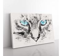 Big Box Art Bright Blue Cat Eyes Watercolour Canvas Wall Art Print Ready to Hang Picture, 76 x 50 cm (30 x 20 Inch), Grey, Black, Grey