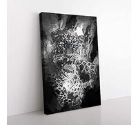 Big Box Art Bright Eyed Leopard in Abstract Canvas Wall Art Print Ready to Hang Picture, 76 x 50 cm (30 x 20 Inch), Black, Grey