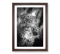 Big Box Art Bright Eyed Leopard in Abstract Framed Wall Art Picture Print Ready to Hang, Walnut A2 (62 x 45 cm)