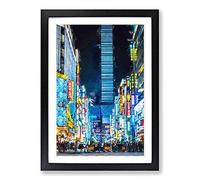 Big Box Art Bright Lights of Tokyo in Abstract Framed Wall Art Picture Print Ready to Hang, Black A2 (62 x 45 cm)