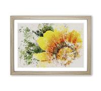 Big Box Art Bright Yellow Flower Watercolour Framed Wall Art Picture Print Ready to Hang, Oak A2 (62 x 45 cm)