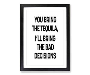 Big Box Art Bring The Tequila Typography Framed Wall Art Picture Print Ready to Hang, Black A2 (62 x 45 cm)