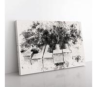 Big Box Art Broken Piano Keys Abstract Watercolour Canvas Wall Art Print Ready to Hang Picture, 76 x 50 cm (30 x 20 Inch), Black, Grey, Black