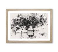 Big Box Art Broken Piano Keys Abstract Watercolour Framed Wall Art Picture Print Ready to Hang, Oak A2 (62 x 45 cm)