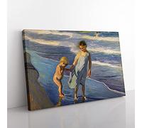 Big Box Art Brother and Sister by Joaquin Sorolla Y Bastida Canvas Wall Art Print Ready to Hang Picture, 76 x 50 cm (30 x 20 Inch), Blue, Grey, Black