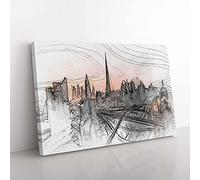 Big Box Art Burj Khalifa Dubai Skyline in Abstract Canvas Wall Art Print Ready to Hang Picture, 76 x 50 cm (30 x 20 Inch), White, Grey, Black