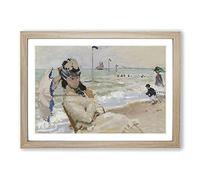 Big Box Art Camille On The Beach in Trouville by Claude Monet Framed Wall Art Picture Print Ready to Hang, Oak A2 (62 x 45 cm)