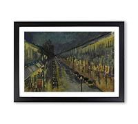 Big Box Art Camille Pissaro Paris, The Boulevard Montmartre at Night Framed Wall Art Picture Print Ready to Hang, Oak A2 (62 x 45 cm)