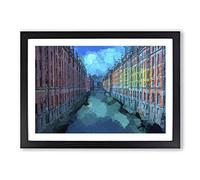 Big Box Art Canal Through Hamburg in Abstract Framed Wall Art Picture Print Ready to Hang, Black A2 (62 x 45 cm)