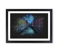 Big Box Art Canal Through Hamburg Paint Splash Framed Wall Art Picture Print Ready to Hang, Black A2 (62 x 45 cm)