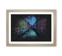 Big Box Art Canal Through Hamburg Paint Splash Framed Wall Art Picture Print Ready to Hang, Oak A2 (62 x 45 cm)