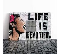 Big Box Art Canvas Print Banksy Life is Beautiful Graffiti Wall Art | Mounted & Stretched Box Frame Picture | Home Decor for Kitchen, Living Room, Bedroom, Hallway, Multi-Colour, 30x20 Inch