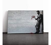 Big Box Art Canvas Print Banksy Waiting in Vain Graffiti Wall Art | Mounted & Stretched Box Frame Picture | Home Decor for Kitchen, Living Room, Bedroom, Hallway, Multi-Colour, 24x16 Inch