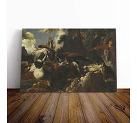 Big Box Art Canvas Print Wall Art Abraham Hondius A Stag Hunt | Mounted and Stretched Box Frame Picture | Home Decor for Kitchen, Living, Dining Room, Bedroom, Hallway, Multi-Colour, 24x16 Inch