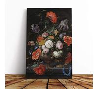 Big Box Art Canvas Print Wall Art Abraham Mignon Still Life Flowers Snails | Mounted & Stretched Box Frame Picture | Home Decor for Kitchen, Living Room, Bedroom, Hallway, Multi-Colour, 30x20 Inch