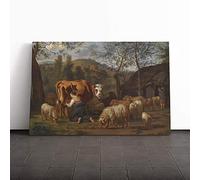 Big Box Art Canvas Print Wall Art Adriaen Van de Velde Milk Maid | Mounted and Stretched Box Frame Picture | Home Decor for Kitchen, Living Room, Bedroom, Hallway, Multi-Colour, 20x14 Inch