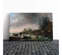 Big Box Art Canvas Print Wall Art Adriaen Van Ostade Landscape Winter Time | Mounted & Stretched Box Frame Picture | Home Decor for Kitchen, Living Room, Bedroom, Hallway, Multi-Colour, 20x14 Inch