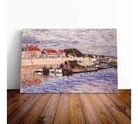 Big Box Art Canvas Print Wall Art Alfred Sisley Barges | Mounted and Stretched Box Frame Picture | Home Decor for Kitchen, Living, Dining Room, Bedroom, Hallway, Multi-Colour, 20x14 Inch